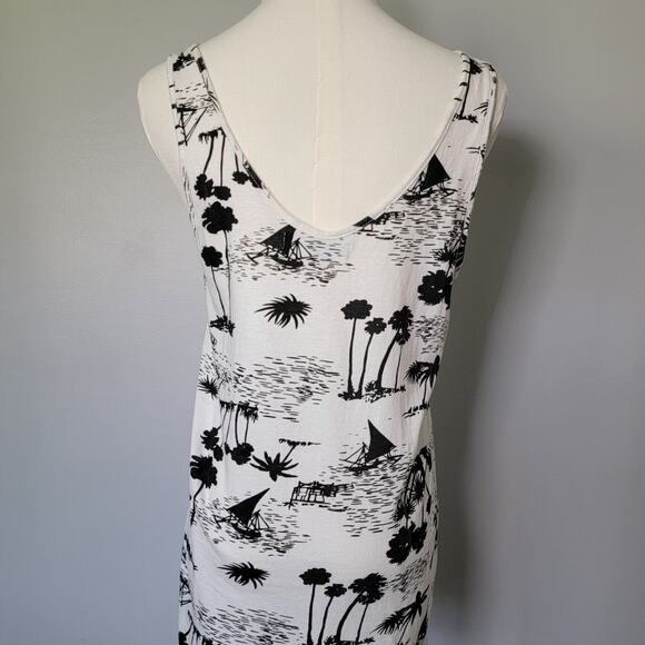 Lagaci Fringe Tank Top Women M Black White Tropical Palms Cover Up Casual Cotton - Picture 5 of 10